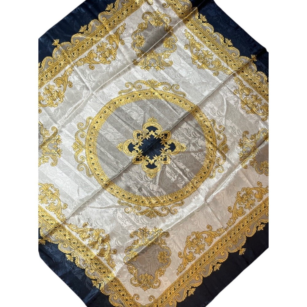 Liz Claiborne Made In Italy Scarf Baroque Gold Navy Blue Luxury Accessory